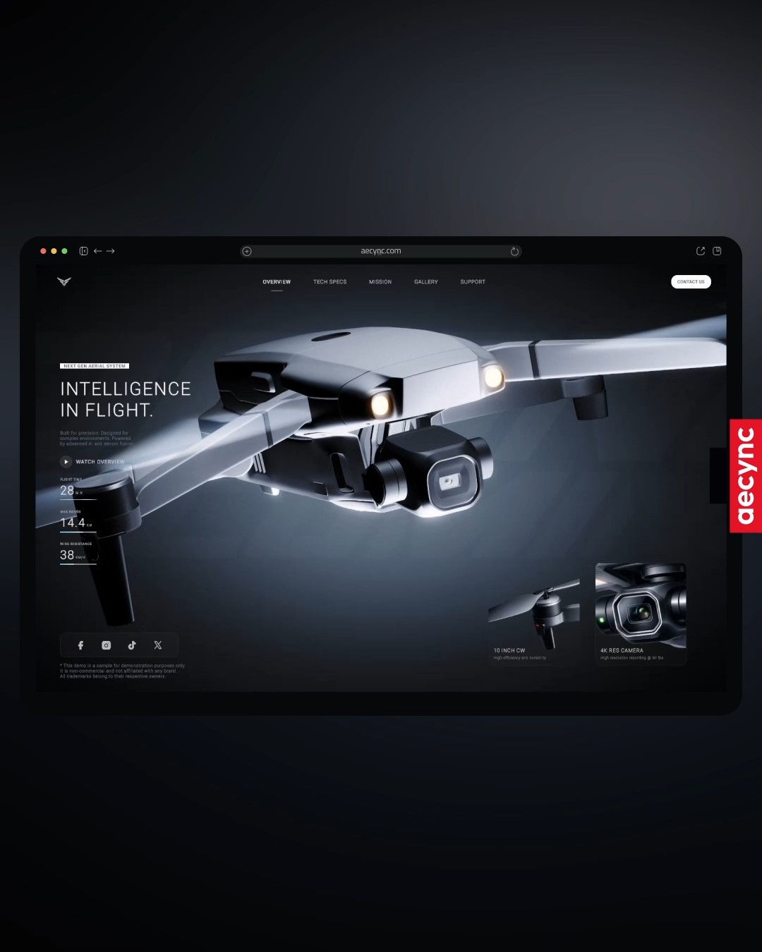 Interactive Drone Product Experience Interactive web experience for a drone product with cinematic lighting, 3D visualization, UI/UX design and graphic design elements.